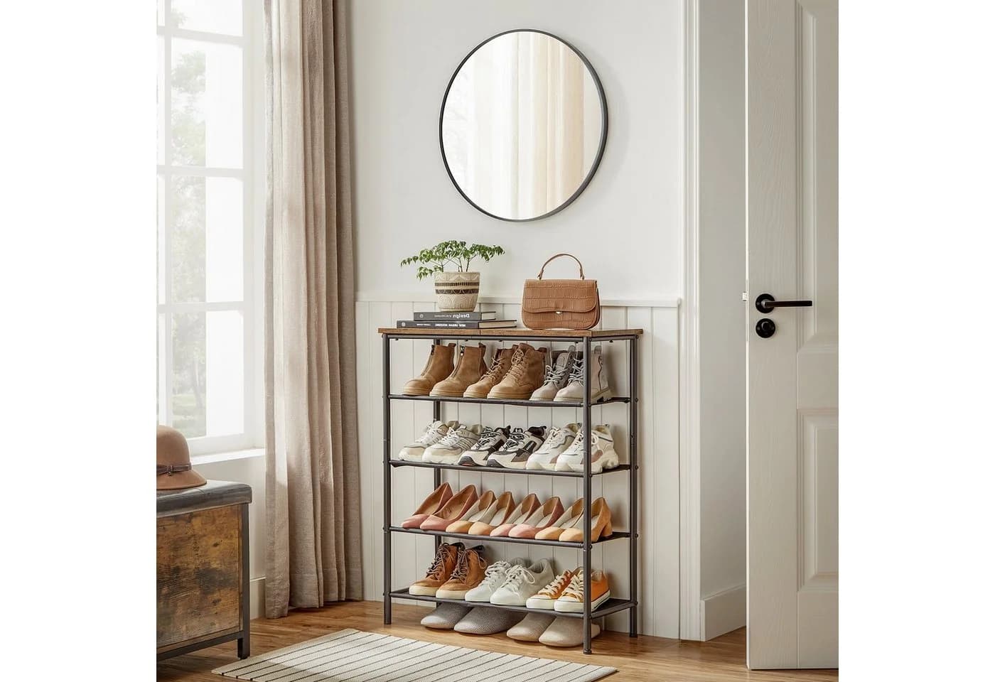 VASAGLE Schuhregal Schuhschrank 4/5 Ebenen Stoffablagen Braun/Schwarz