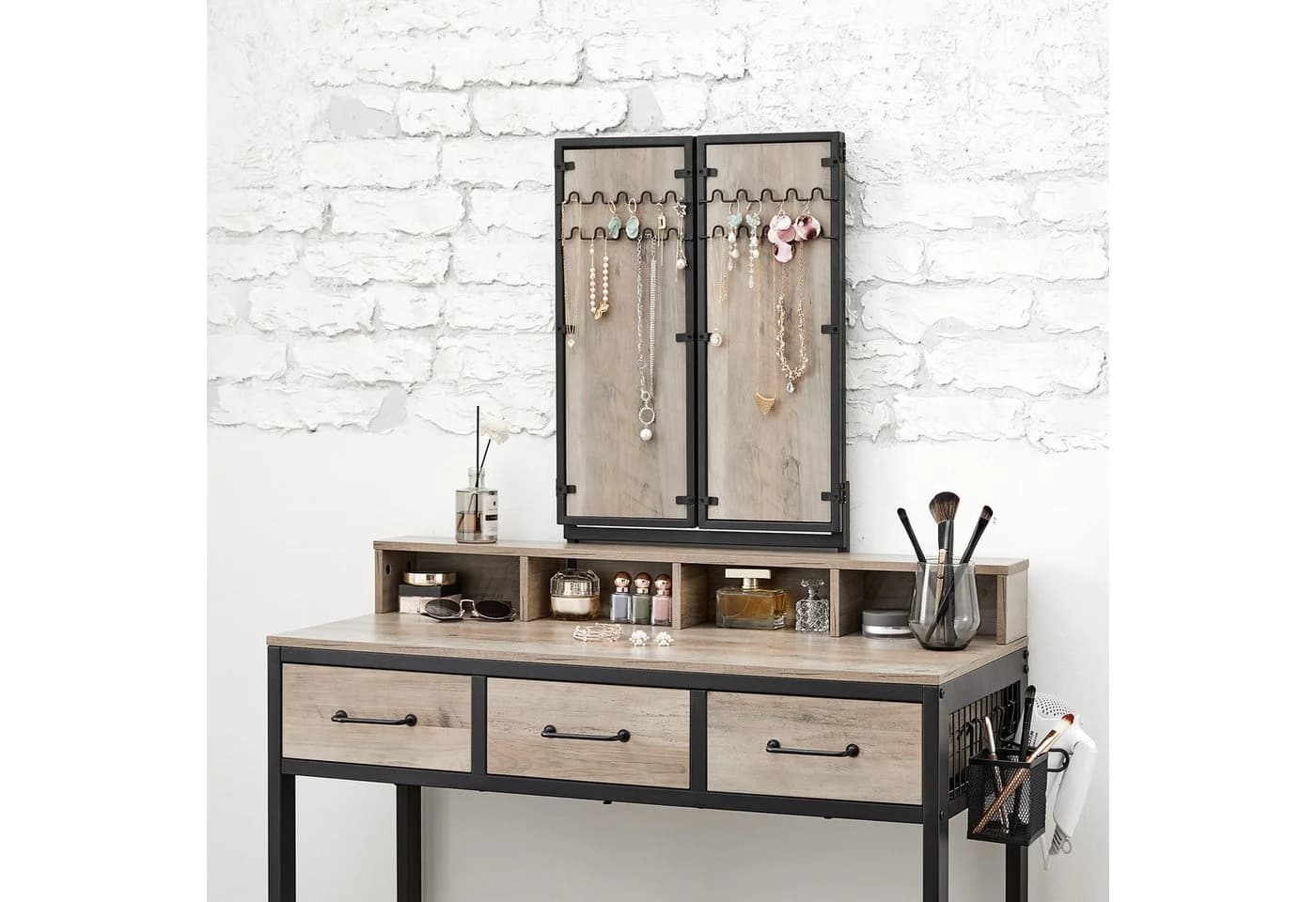 VASAGLE Schminktisch mit Dreispiegel, 3 Schubladen & Hocker - Bild 4