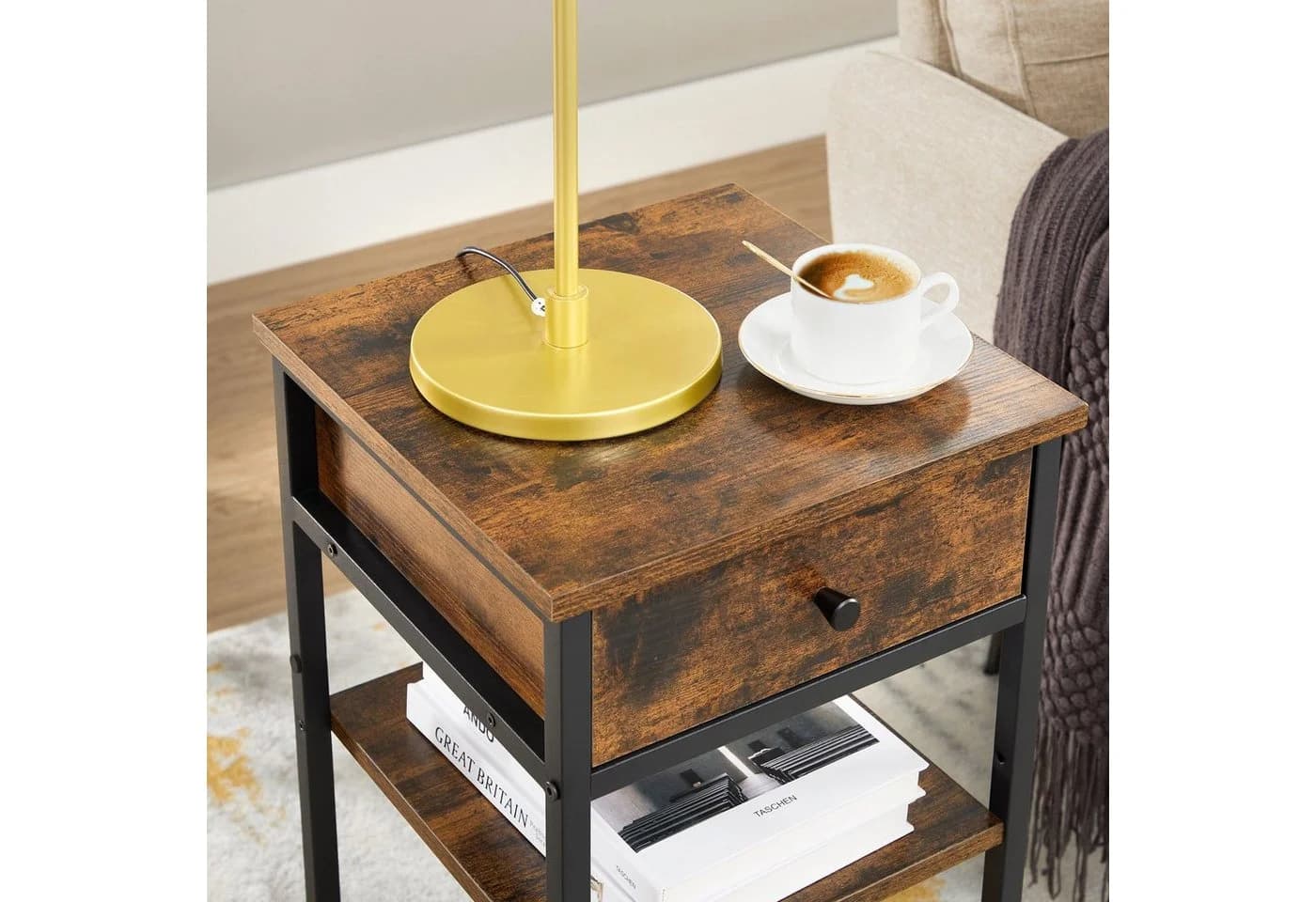 VASAGLE Nachttisch 70 cm mit Schublade und 2 Ablagen Braun - Bild 3