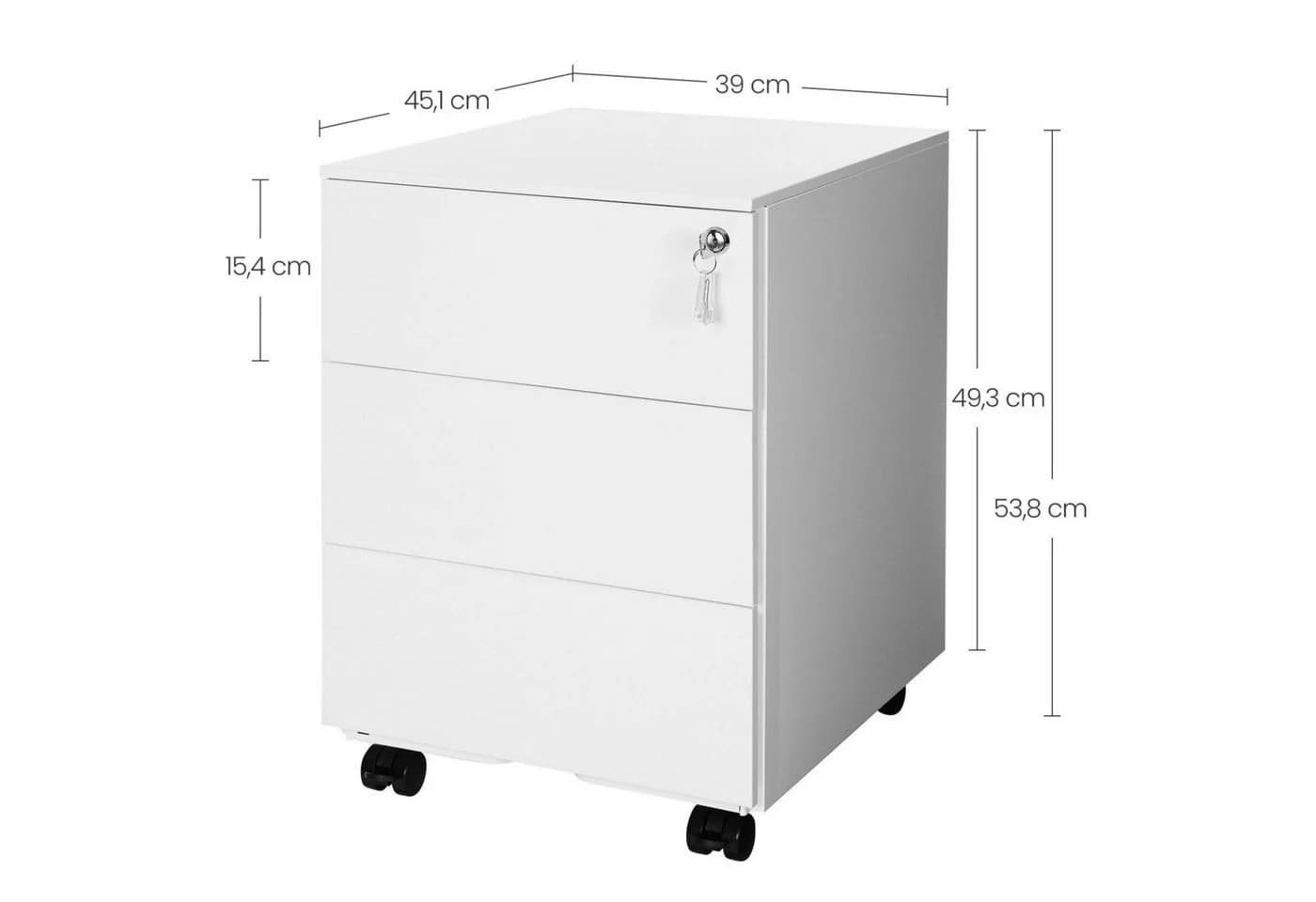 SONGMICS Rollcontainer Schubladenschrank, mobiler Aktenschrank, Metallschrank, Druckertisch, abschließbar, 3/4 Schubladen