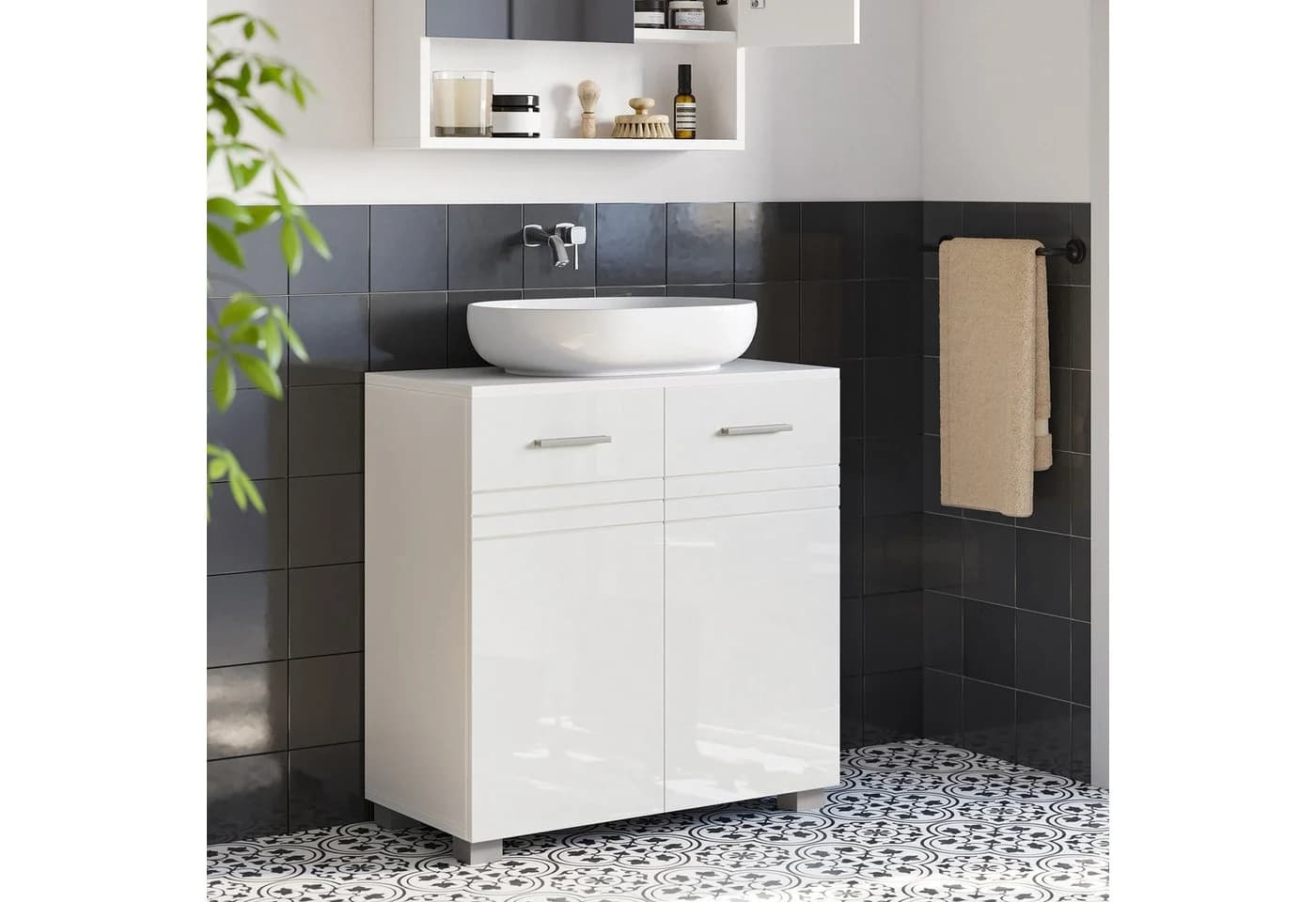 VASAGLE Badschrank mit Doppeltür und verstellbarer Ablage Weiß