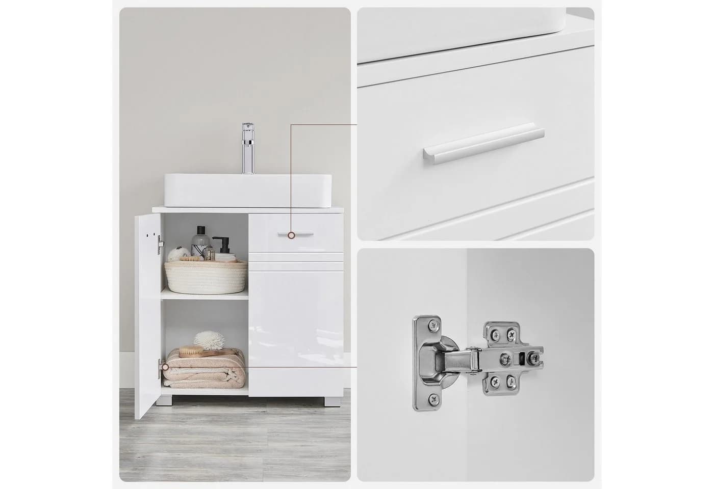 VASAGLE Badschrank mit Doppeltür und verstellbarer Ablage Weiß - Bild 4