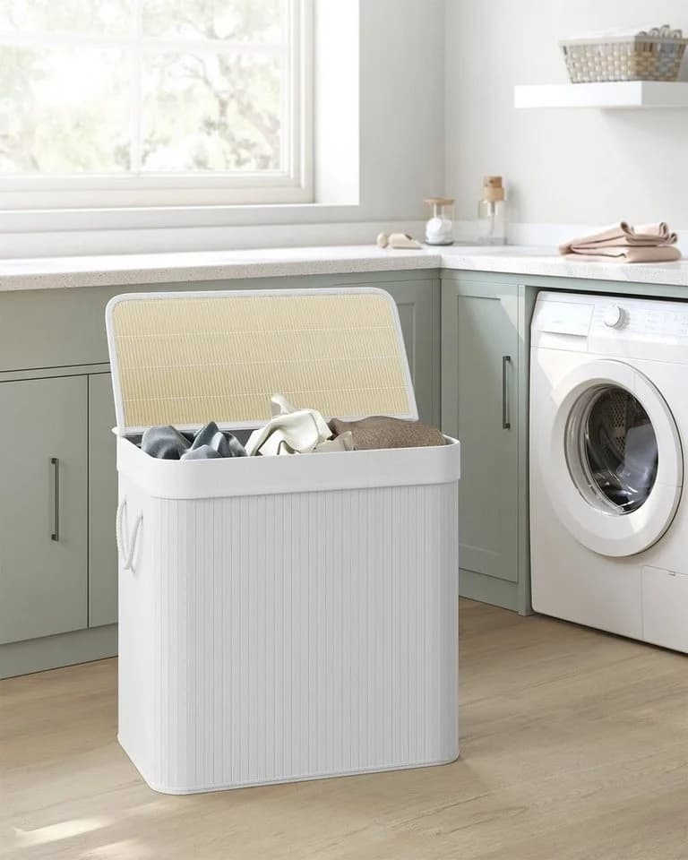 SONGMICS Wäschekorb Bambus 3 Fächer 150 L