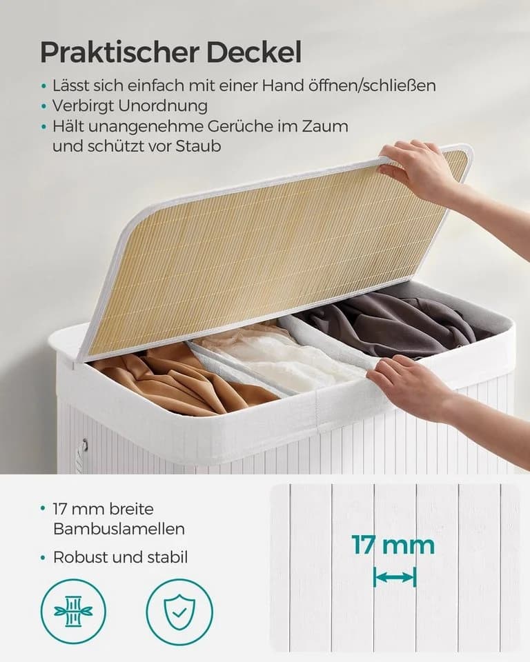SONGMICS Wäschekorb Bambus 3 Fächer 150 L - Bild 3