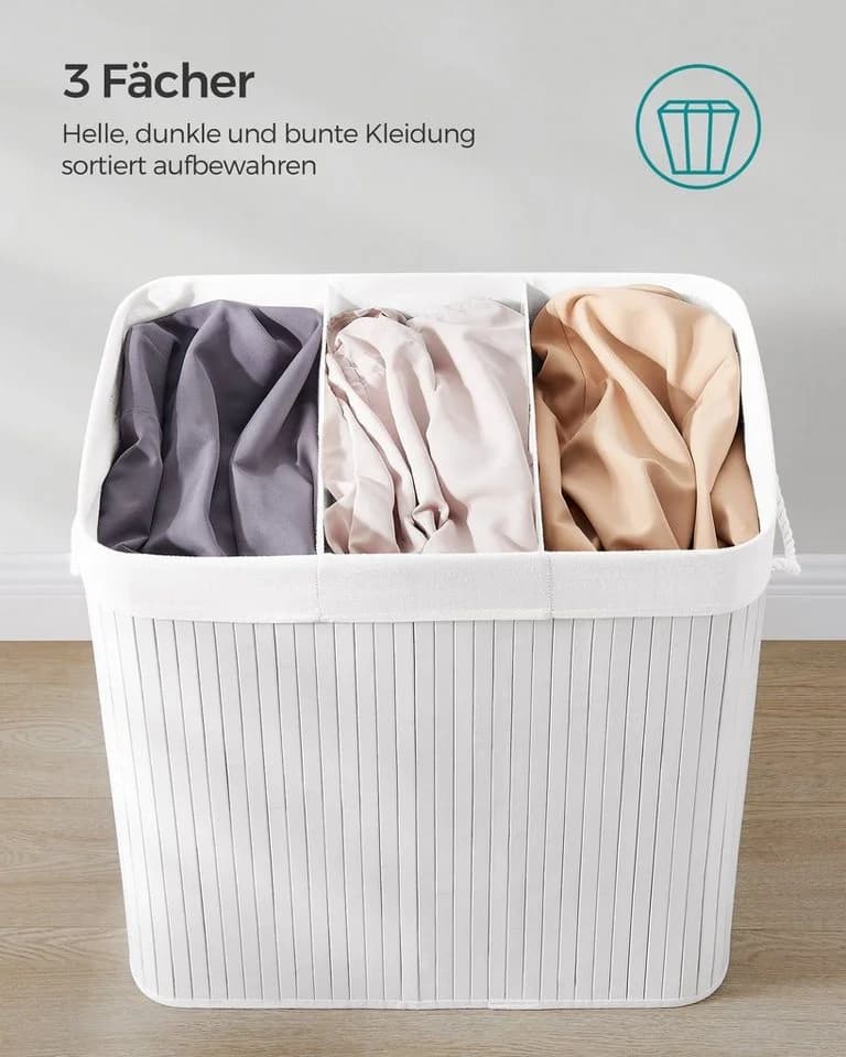 SONGMICS Wäschekorb Bambus 3 Fächer 150 L - Bild 5