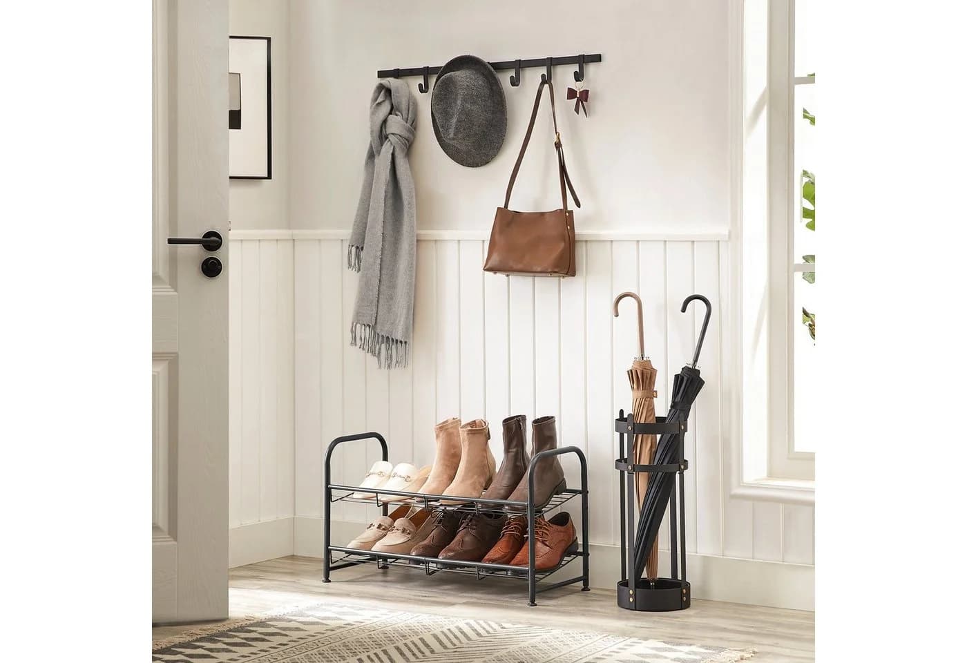 SONGMICS Schuhregal Schuh-Organizer, 2-4 Ablagen, bis zu 16 Paar Schuhe Schwarz Stahl
