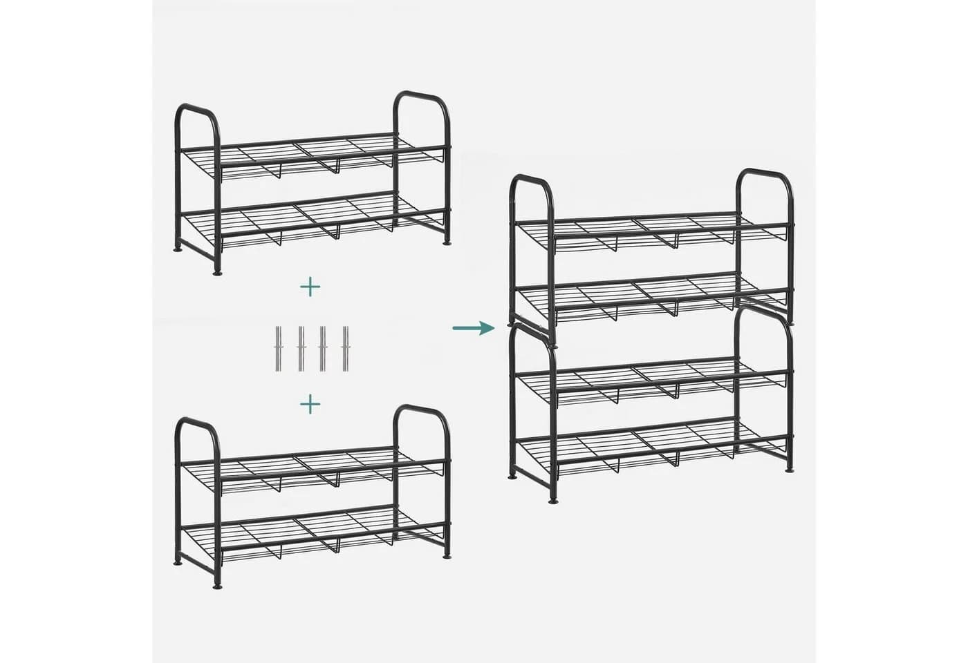 SONGMICS Schuhregal Schuh-Organizer, 2-4 Ablagen, bis zu 16 Paar Schuhe Schwarz Stahl - Bild 5
