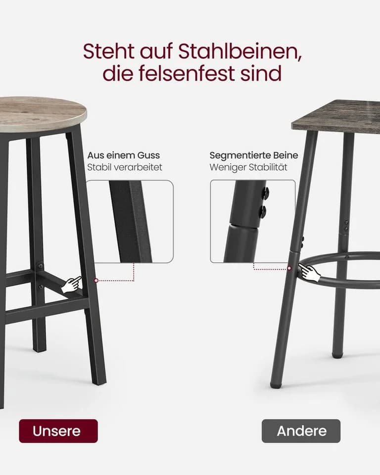 VASAGLE Barhocker-Set 2er grau-schwarz Holzspanplatte Stahl - Bild 5