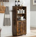 VASAGLE Highboard Bücherschrank Lamellentüren 2 offene Fächer Braun Bild 1