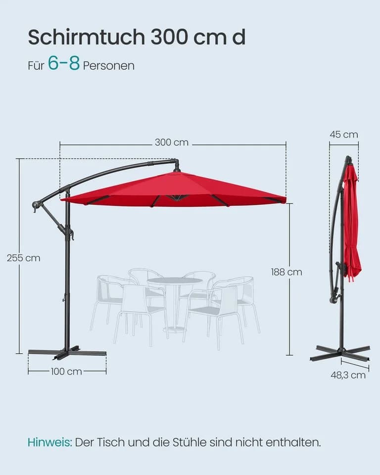 SONGMICS Sonnenschirm 300 cm UV-Schutz UPF 50+ Kurbel Ständer - Bild 5