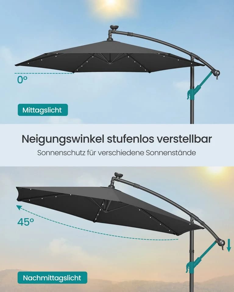 SONGMICS Sonnenschirm 300 cm LED-Beleuchtung UPF 50+ - Bild 5