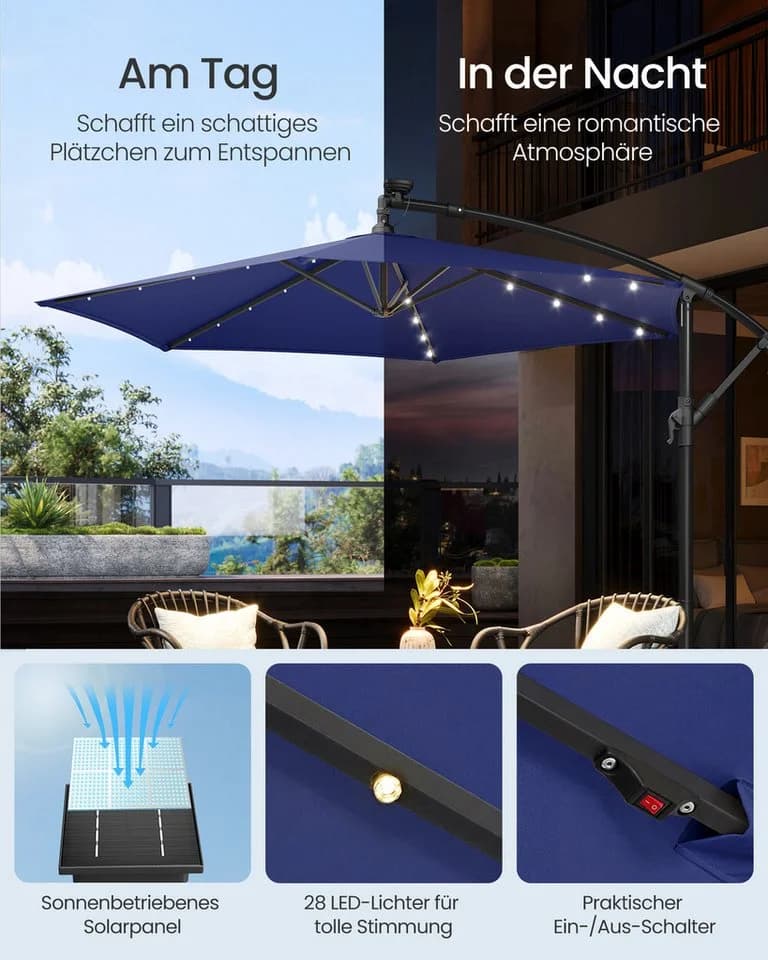 SONGMICS Sonnenschirm Ø 300 cm mit LED-Solar-Beleuchtung UPF 50+ - Bild 3