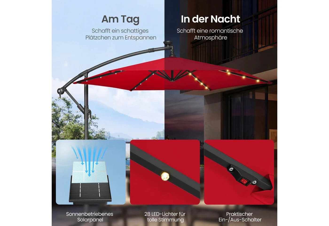 SONGMICS Sonnenschirm 300 cm LED-Beleuchtung UPF 50+ - Bild 3