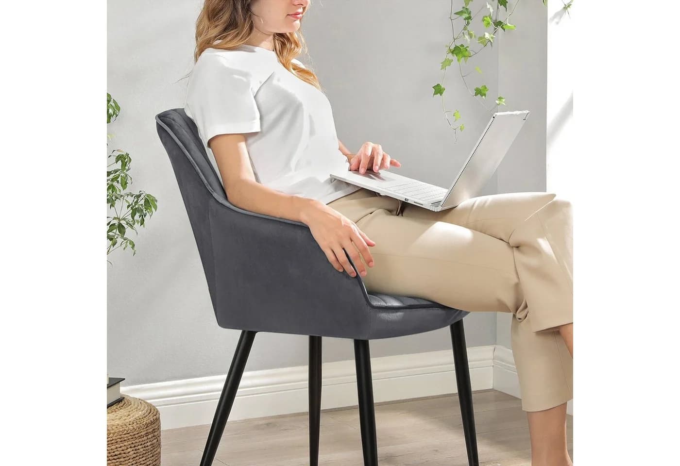 Ergonomischer Esszimmerstuhl aus Schaumstoff, Samt und Metall - Bild 5