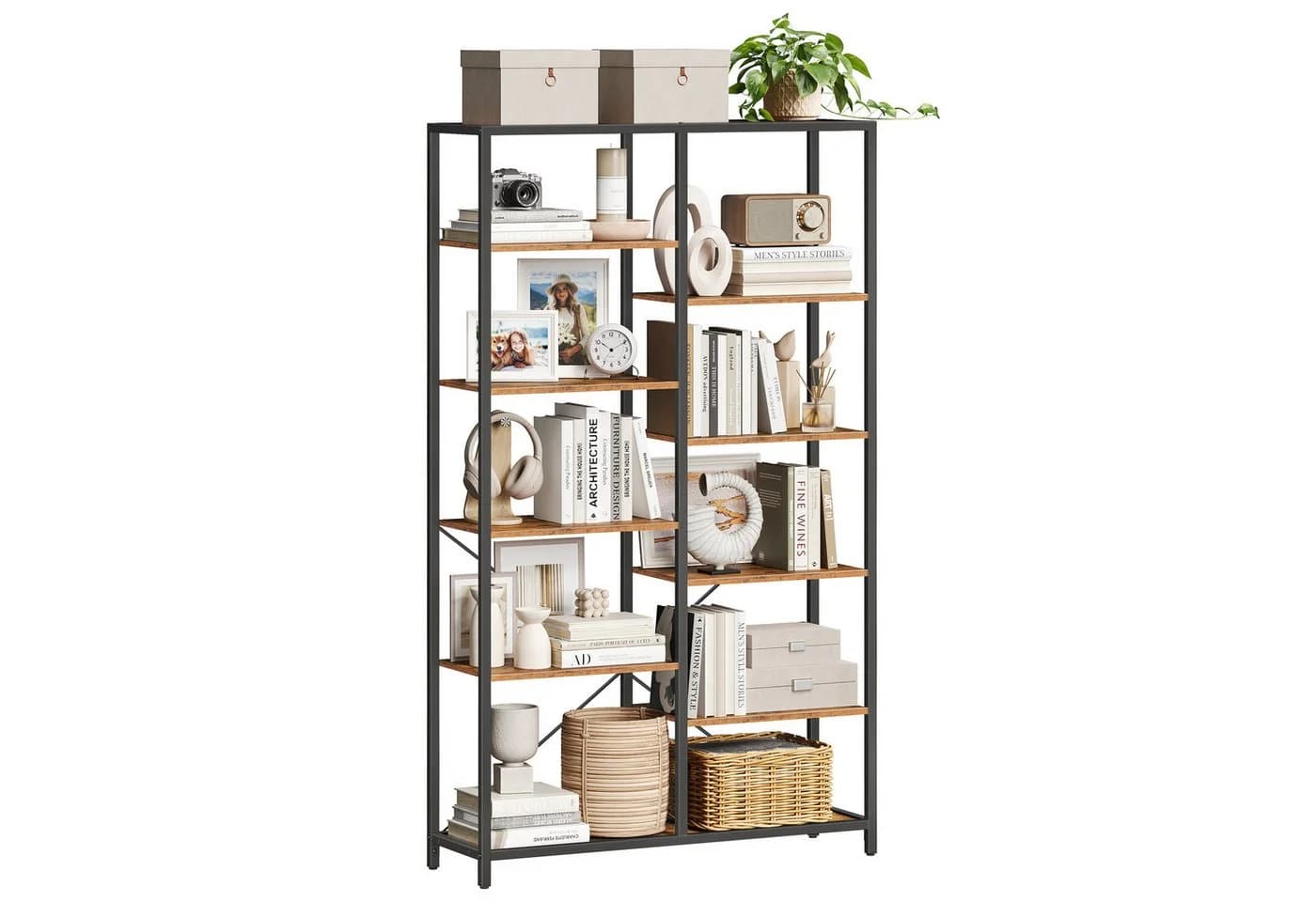 VASAGLE Bücherregal Standregal Schwarz Holzoptik 100x170 cm