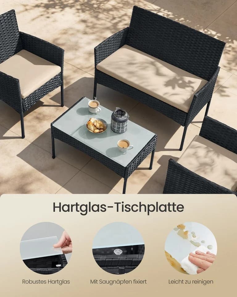 SONGMICS Gartenlounge-Set 4-tlg. Schwarz/Taupe