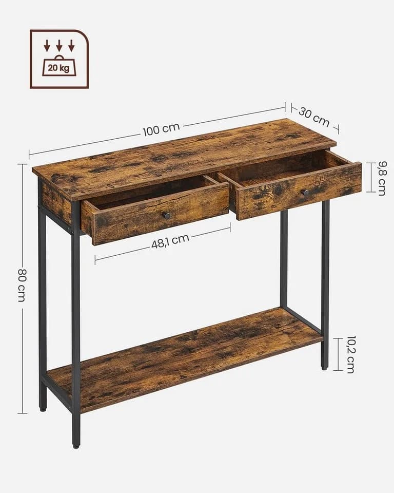 VASAGLE Konsolentisch Flurtisch Beistelltisch Sofatisch 2 Schubladen Braun - Bild 3