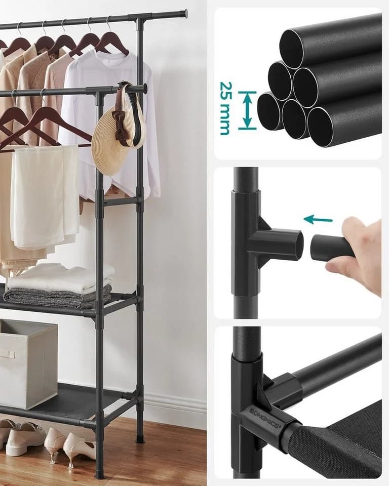 SONGMICS Kleiderständer 2 Stangen 2 Ablagen 70 kg Schwarz - Bild 5