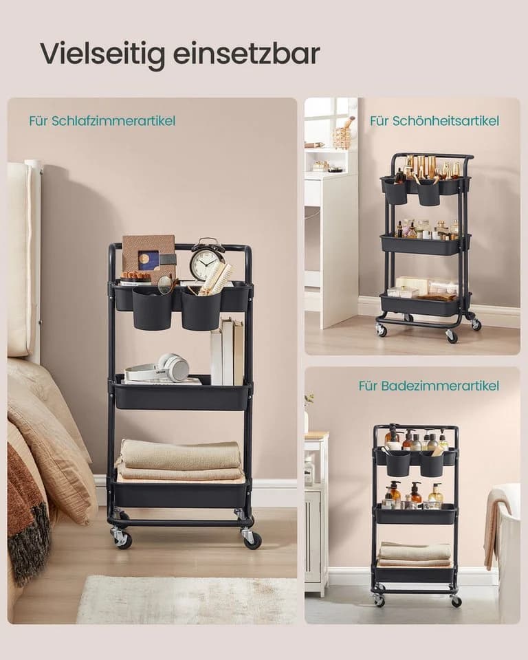 SONGMICS Beistellwagen Servierwagen Schwarz Kunststoff - Bild 5