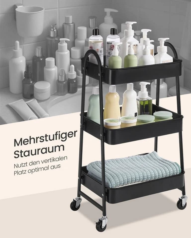 SONGMICS Servierwagen Rollwagen 3 Ebenen Metall Küchenwagen Schwarz - Bild 4