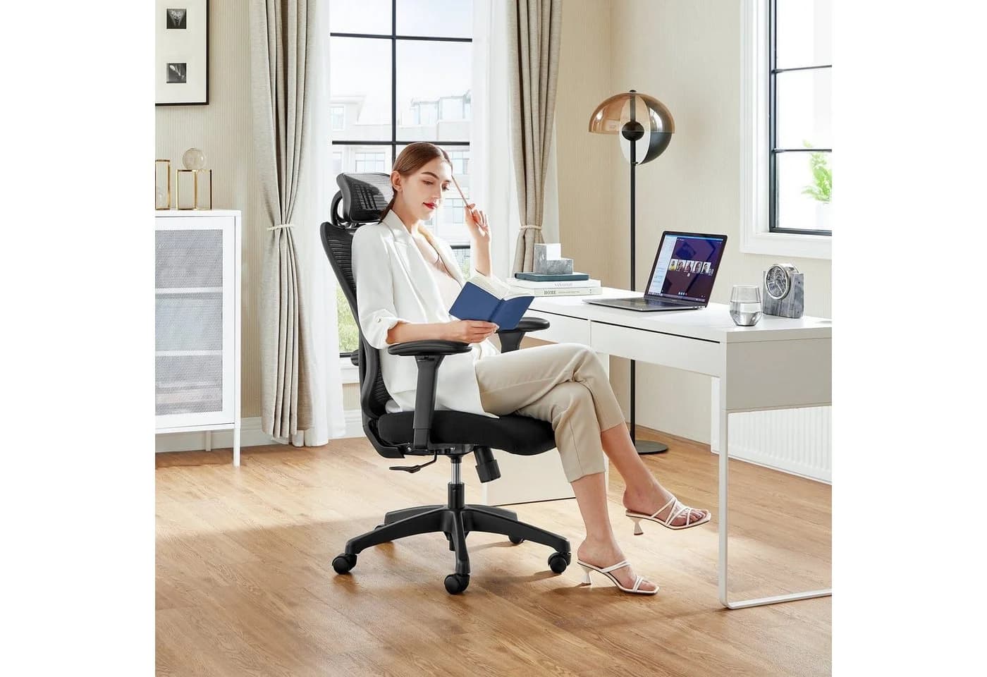 SONGMICS Bürostuhl Ergonomisch Verstellbare Lendenstütze und Kopfstütze Schwarz - Bild 3