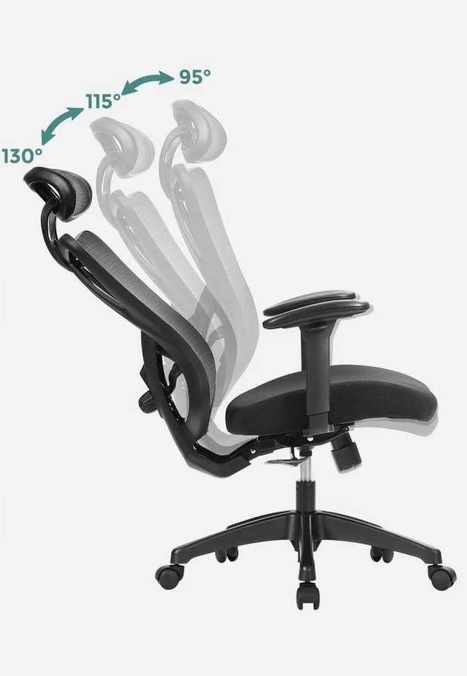 SONGMICS Bürostuhl Ergonomisch Verstellbare Lendenstütze und Kopfstütze Schwarz - Bild 4