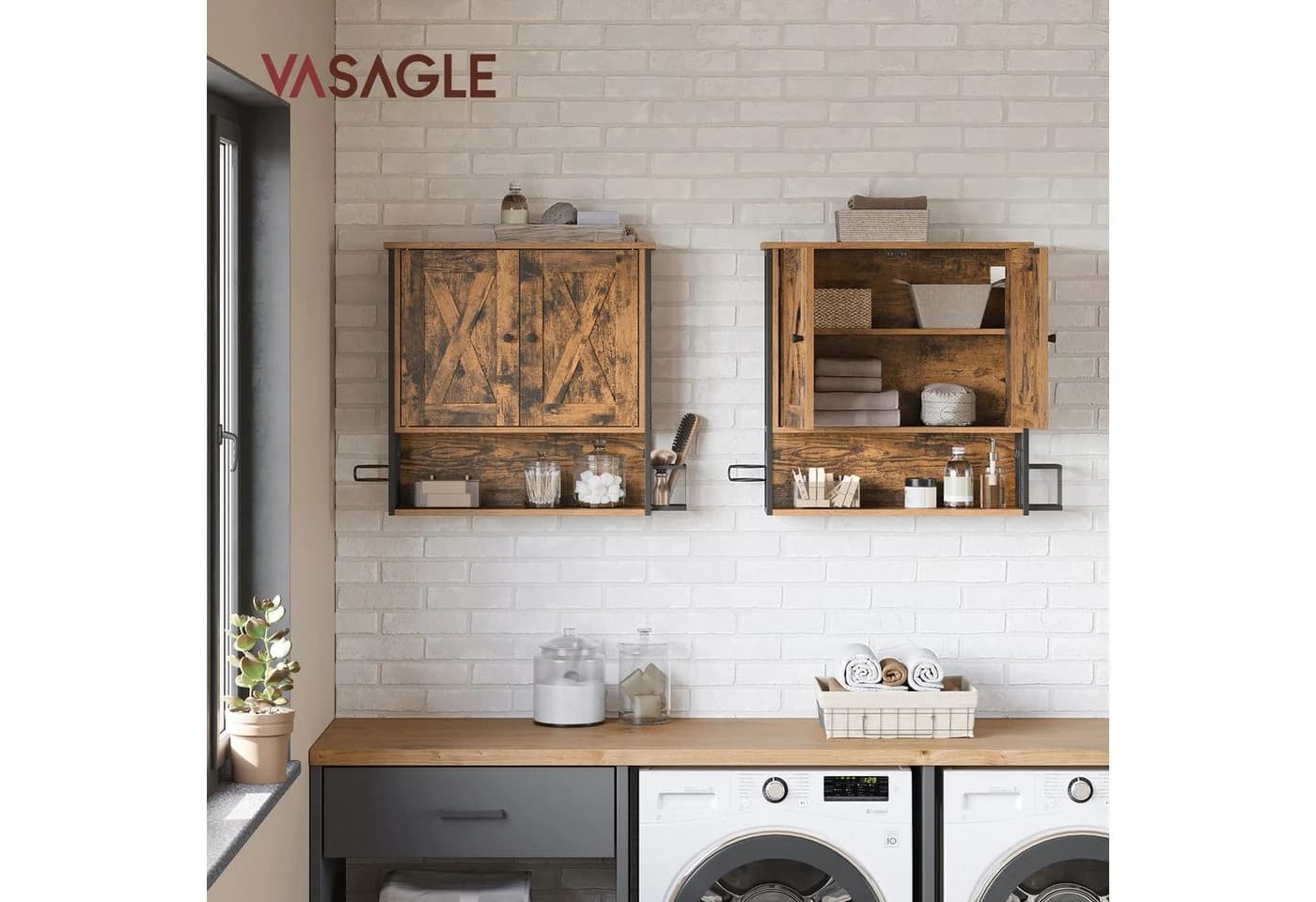 VASAGLE Hängeschrank Badezimmerschrank Vintagebraun-Schwarz