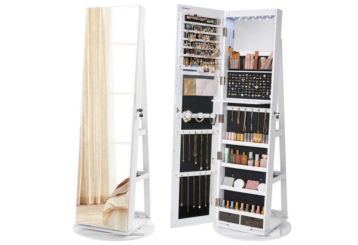 SONGMICS Schmuckschrank mit LED und Spiegel 360° drehbar weiß - Bild 2