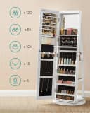 SONGMICS Schmuckschrank mit LED und Spiegel 360° drehbar weiß Bild 5