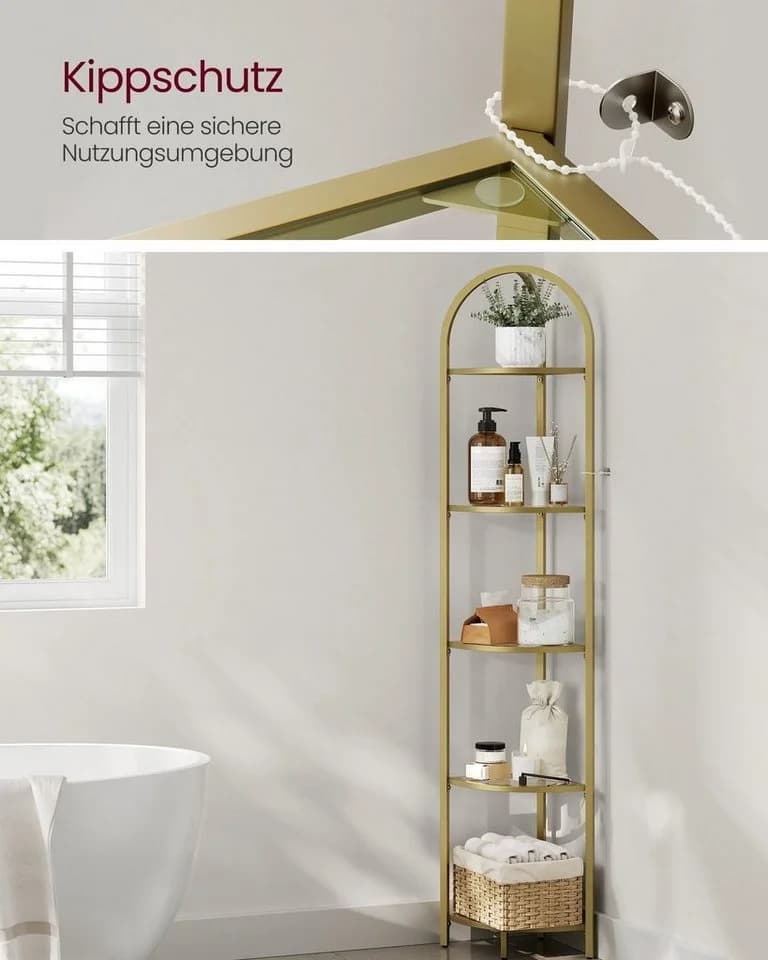 VASAGLE Eckregal 5 Ebenen Bücherregal Hartglas Goldfarben - Bild 3