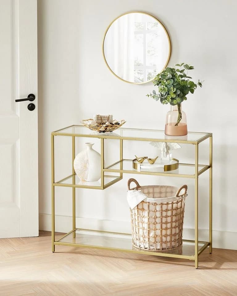 VASAGLE Konsolentisch Flurtisch Goldfarben Hartglas