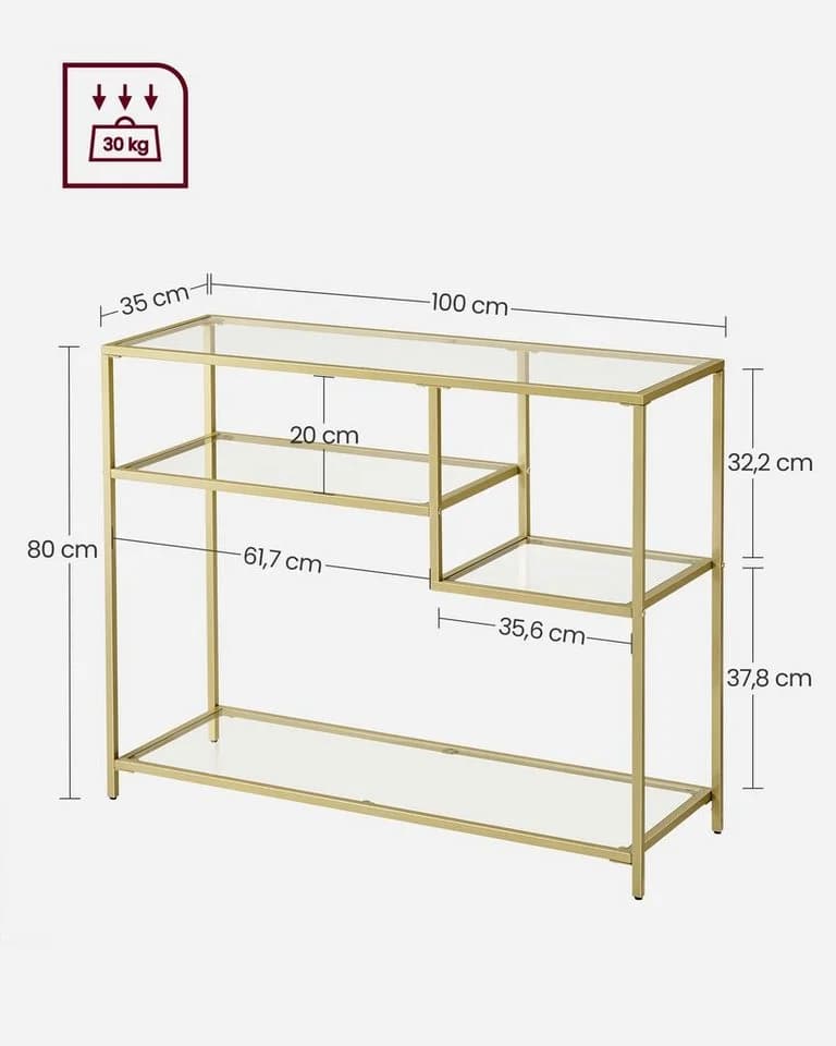 VASAGLE Konsolentisch Flurtisch Goldfarben Hartglas - Bild 3