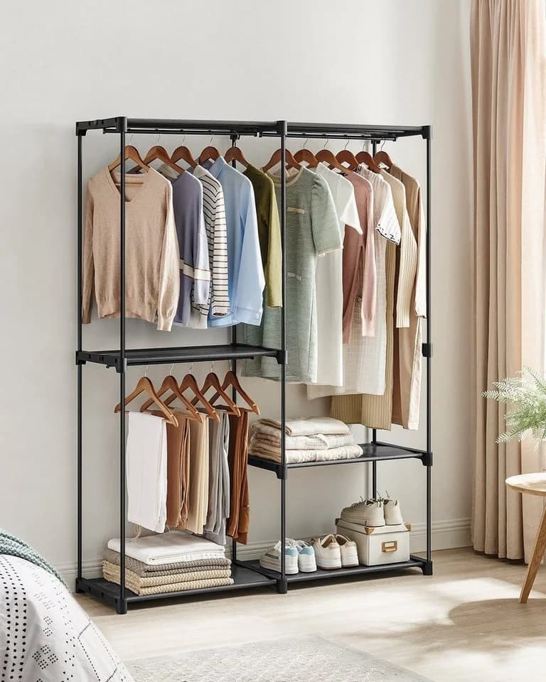 SONGMICS Kleiderständer, Kleiderschrank offen, 3 Hängefächer Schwarz