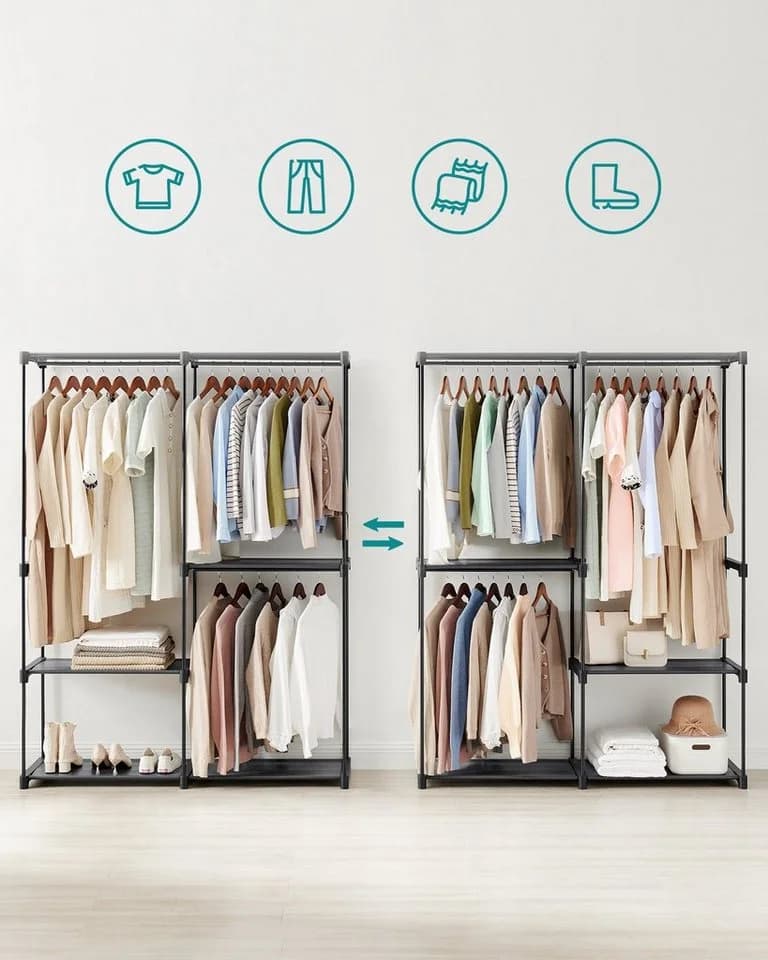 SONGMICS Kleiderständer, Kleiderschrank offen, 3 Hängefächer Schwarz - Bild 3