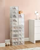 SONGMICS Schuhbox 18 Fächer Weiß Transparent Kunststoff Stapelbar Bild 3