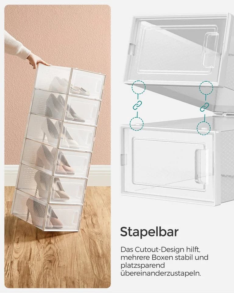 SONGMICS Schuhbox 18 Fächer Weiß Transparent Kunststoff Stapelbar - Bild 4
