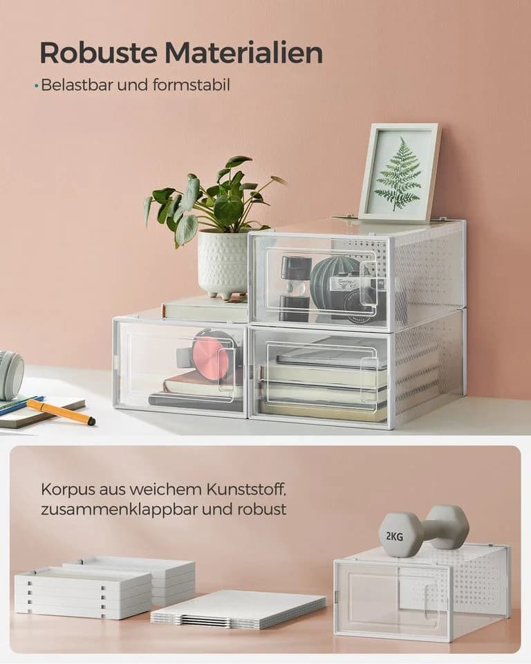 SONGMICS Schuhbox 18 Fächer Weiß Transparent Kunststoff Stapelbar - Bild 5