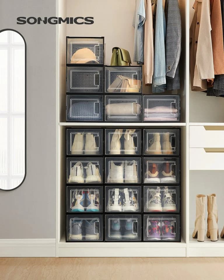 SONGMICS Schuhbox 18 St. Faltbar Transparent-Weiß