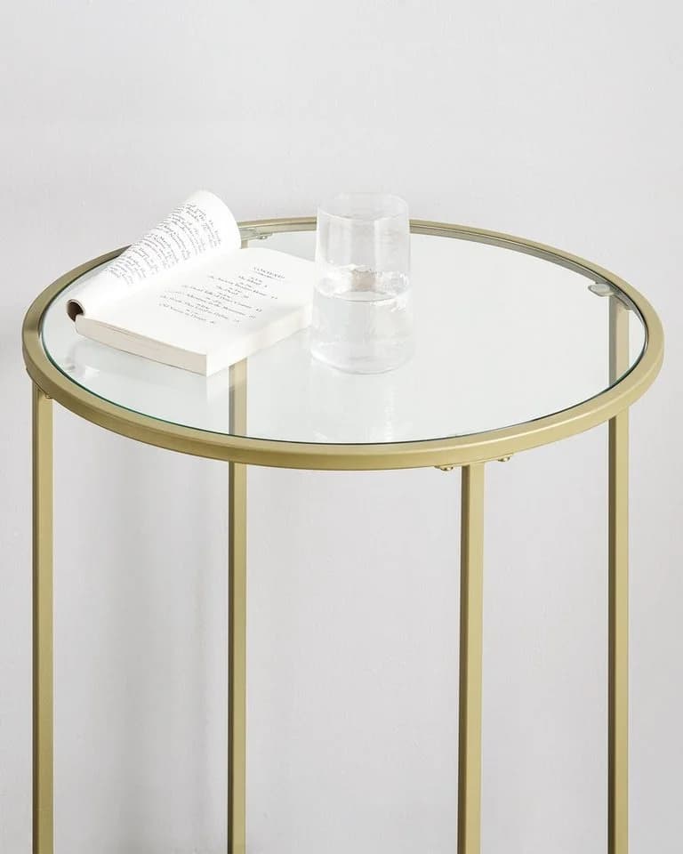 VASAGLE Beistelltisch 2-Set Hartglas Ø 50x55 cm Gold - Bild 4
