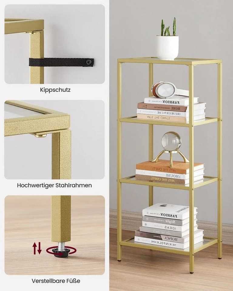 VASAGLE Bücherregal 2-tlg. Standregal Küchenregal Goldfarben - Bild 5