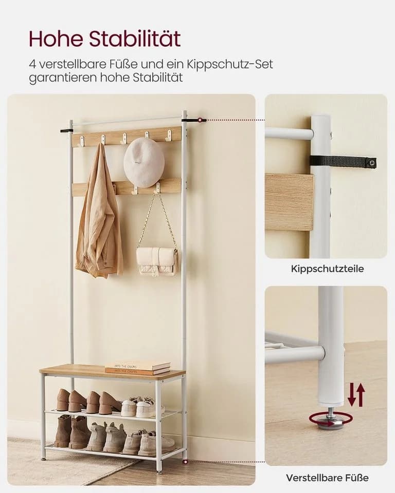 VASAGLE Garderobenständer 3-in-1 Design Beige Stahl 32 x 70 x 175 cm - Bild 4