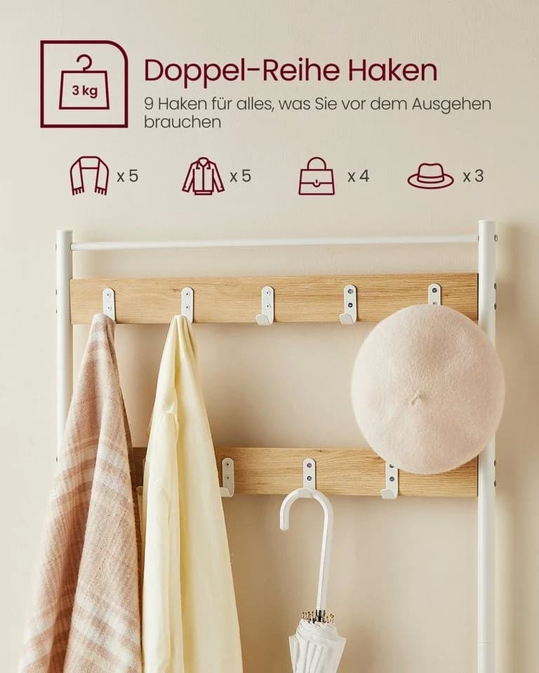 VASAGLE Garderobenständer 3-in-1 Design Beige Stahl 32 x 70 x 175 cm - Bild 5