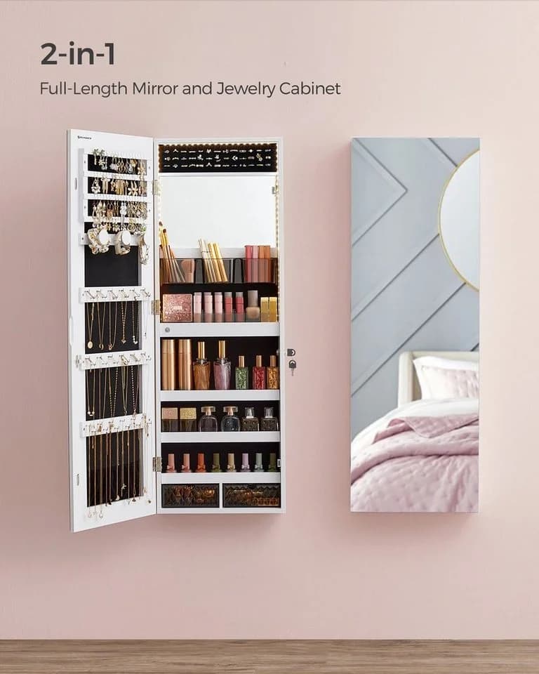SONGMICS Schmuckschrank Spiegelschrank LED-Beleuchtung Make-up-Spiegel Weiß - Bild 5