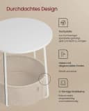 VASAGLE Beistelltisch Rund Weiß-Beige mit Stoffkorb Bild 4
