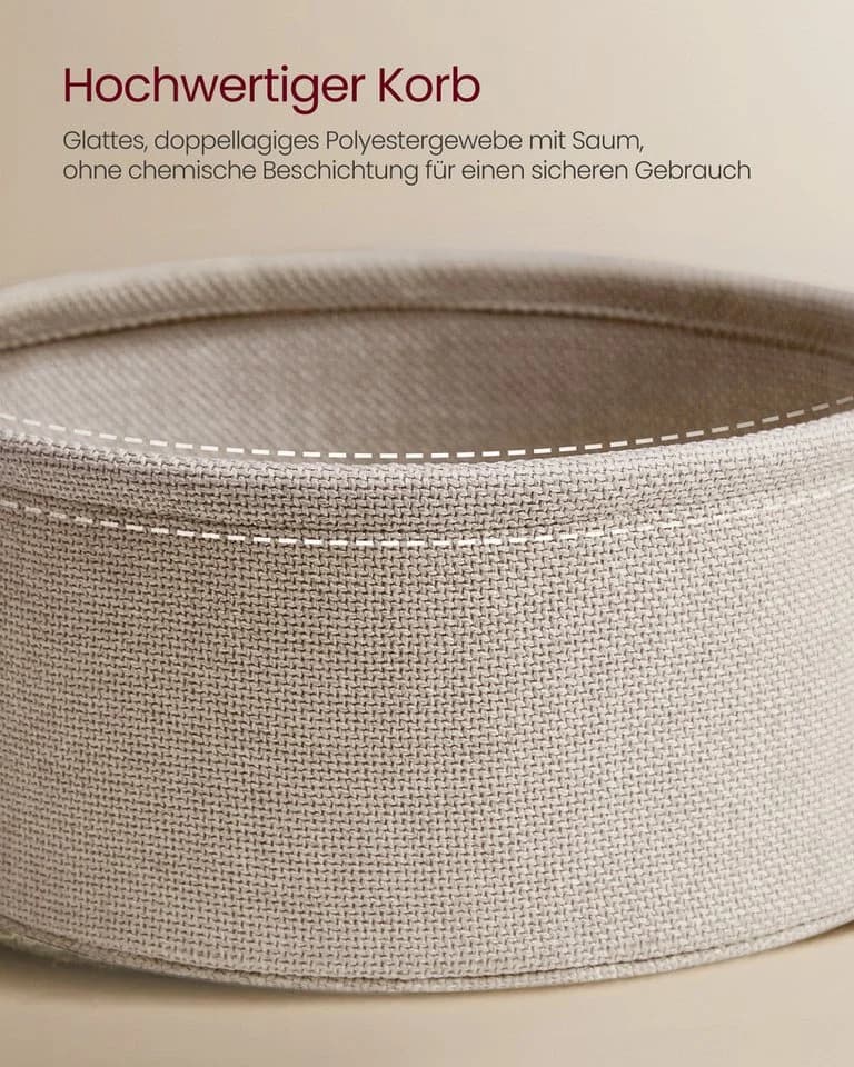 VASAGLE Beistelltisch Rund Weiß-Beige mit Stoffkorb - Bild 5
