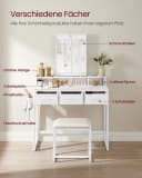 VASAGLE Schminktisch Frisiertisch mit Dreispiegel, 3 Schubladen, Haartrockner, Hocker, Industrieller Stil Bild 4