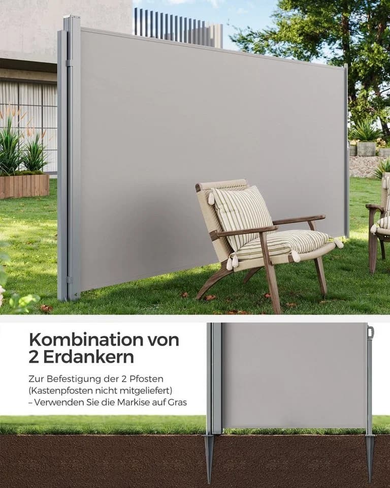SONGMICS Seitenmarkise Bodenanker für Standpfosten Seitenmarkisen Grau - Bild 5