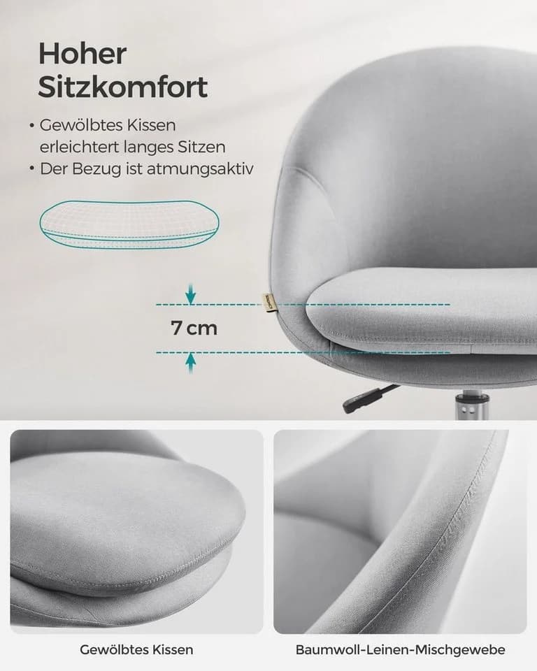 SONGMICS Bürostuhl Schreibtischstuhl Baumwoll-Leinen-Mischgewebe für Schminktisch - Bild 4