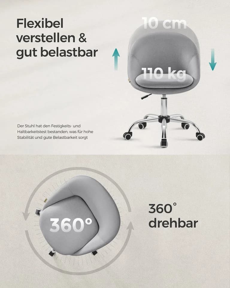 SONGMICS Bürostuhl Schreibtischstuhl Baumwoll-Leinen-Mischgewebe für Schminktisch - Bild 5