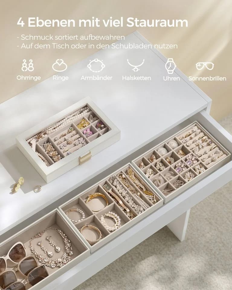 SONGMICS Schmuckkasten 4 Ebenen stapelbar Weiß - Bild 5